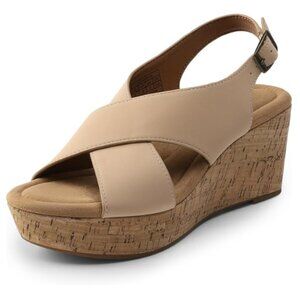 DREAM PAIRS Women's Wedge Comfortable Ankle Strap Platform Shoes KHAKI Size 9